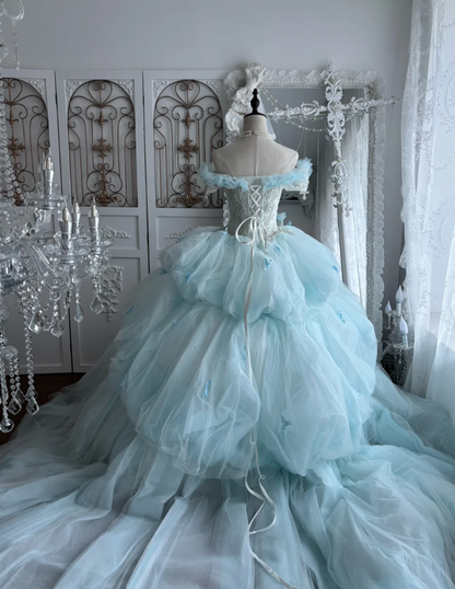 Ethereal Off-Shoulder Blue Prom Dress Beading A-Line Evening Dress GG7431