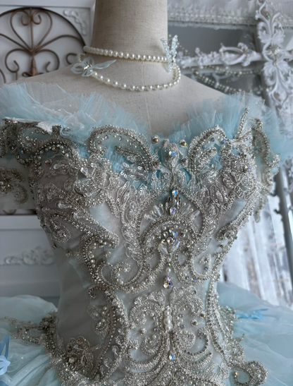 Ethereal Off-Shoulder Blue Prom Dress Beading A-Line Evening Dress GG7431