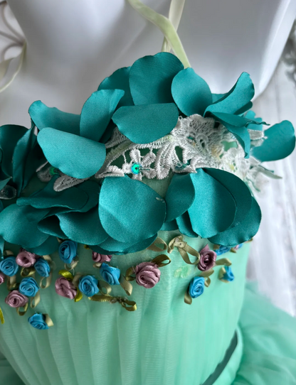 Chic Strapless Green Homecoming Dress Sequins Flowers Tulle A-Line Birthday Dress GG7434