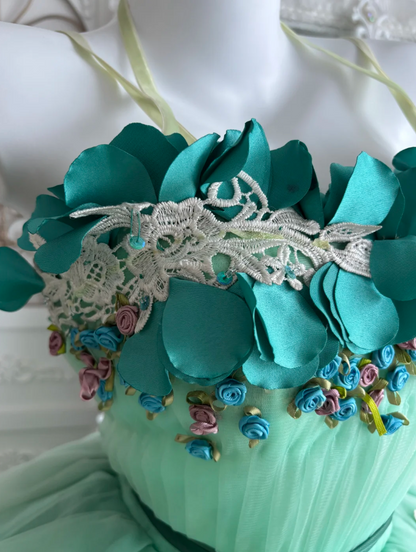 Chic Strapless Green Homecoming Dress Sequins Flowers Tulle A-Line Birthday Dress GG7434