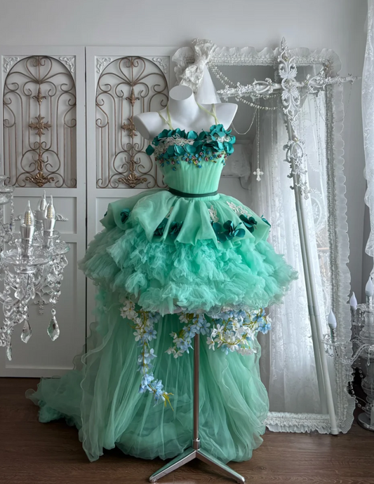 Chic Strapless Green Homecoming Dress Sequins Flowers Tulle A-Line Birthday Dress GG7434