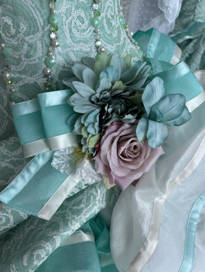Chic Strapless Green Prom Dress Sequins Floral A-Line Evening Dress GG7436