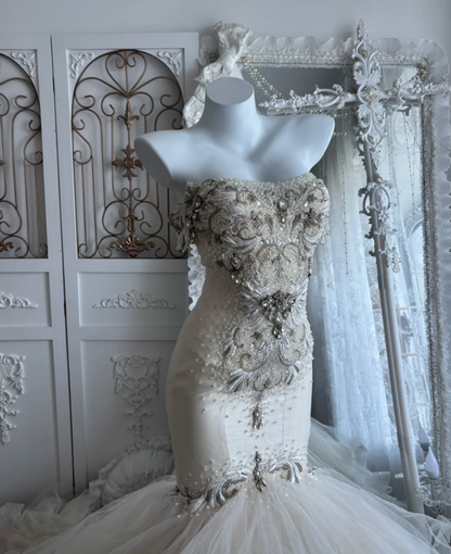 Enchanting Off-Shoulder Beaded Wedding Dress Tulle Mermaid Bridal Dress GG7437