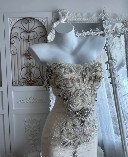Enchanting Off-Shoulder Beaded Wedding Dress Tulle Mermaid Bridal Dress GG7437