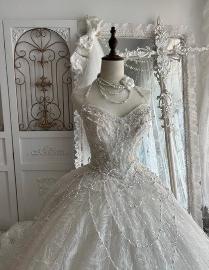 Trendy Strapless Wedding Dress Sequins Beading A-Line Bridal Dress GG7438