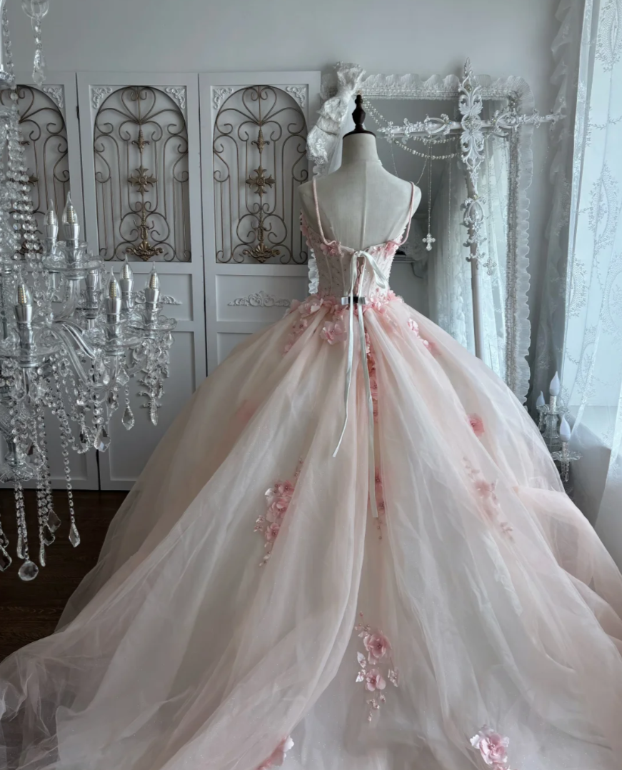 Dreamy Spaghetti Straps Prom Dress Appliques Beads Tulle A-Line Evening Dress GG7441