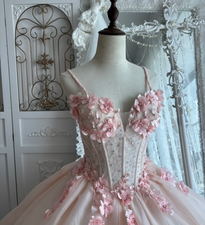 Dreamy Spaghetti Straps Prom Dress Appliques Beads Tulle A-Line Evening Dress GG7441