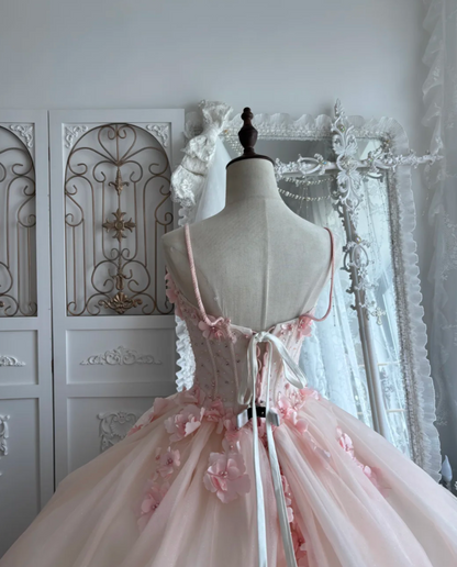 Dreamy Spaghetti Straps Prom Dress Appliques Beads Tulle A-Line Evening Dress GG7441