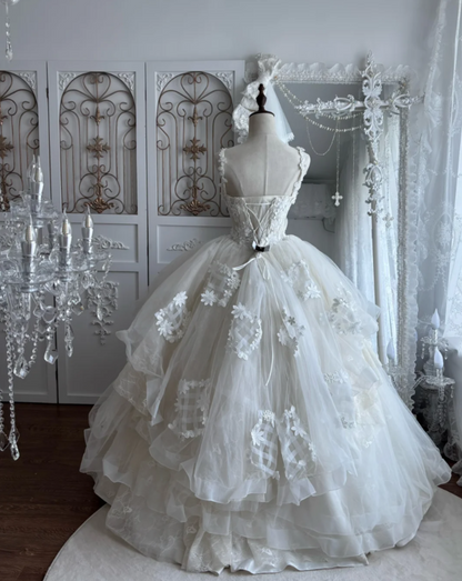 Glamorous Spaghetti Straps Wedding Dress Appliques Tulle A-Line Bridal Dress GG7442