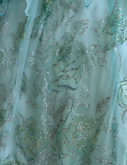 Trendy Strapless Green Prom Dress Handmade Flowers Sequins A-Line Evening Dress GG7443