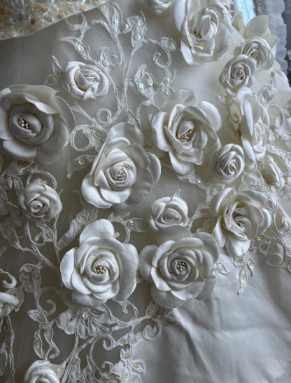Vintage Strapless Wedding Dress 3D Appliques  Sequins A-Line Bridal Dress GG7447