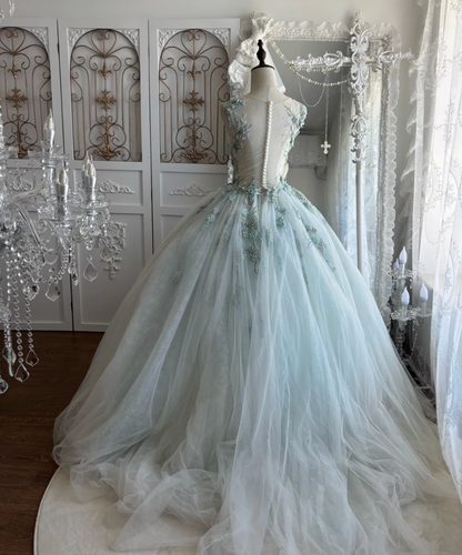 Unique illusion Neck Green Prom Dress Beading Tulle A-Line Evening Dress GG7449