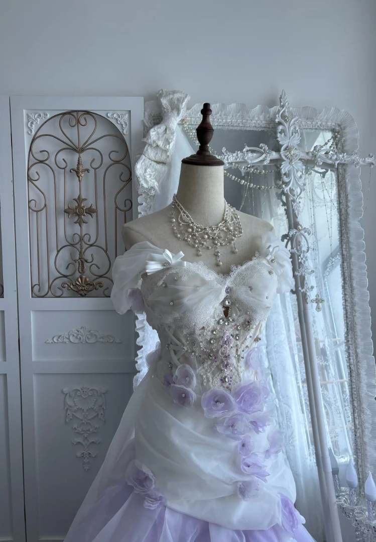 Ethereal Off-Shoulder Purple Prom Dress Beading Appliques A-Line Evening Dress GG7461