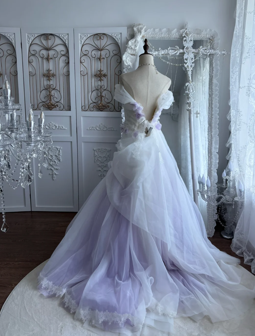 Ethereal Off-Shoulder Purple Prom Dress Beading Appliques A-Line Evening Dress GG7461