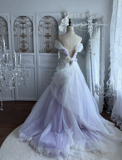 Ethereal Off-Shoulder Purple Prom Dress Beading Appliques A-Line Evening Dress GG7461