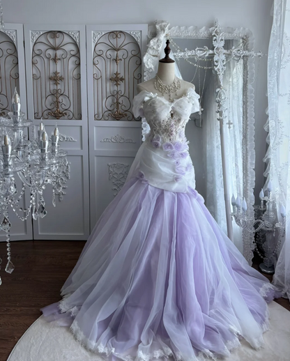 Ethereal Off-Shoulder Purple Prom Dress Beading Appliques A-Line Evening Dress GG7461