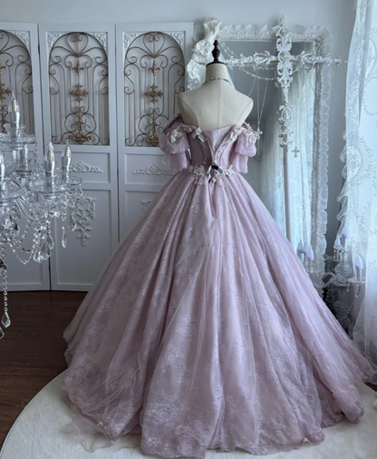 Charming Off-Shoulder Purple Prom Dress Lace Appliques A-Line Evening Dress GG7462