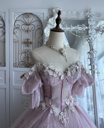 Charming Off-Shoulder Purple Prom Dress Lace Appliques A-Line Evening Dress GG7462