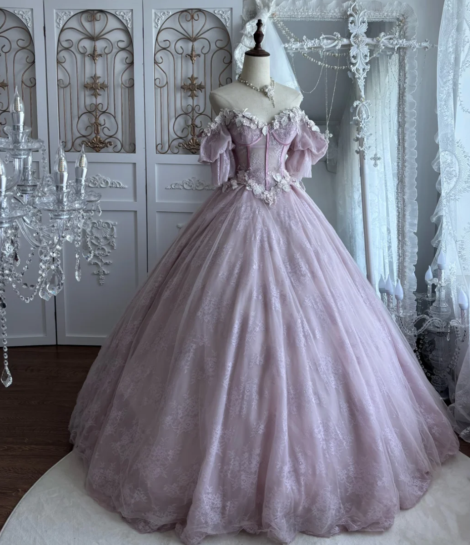 Charming Off-Shoulder Purple Prom Dress Lace Appliques A-Line Evening Dress GG7462