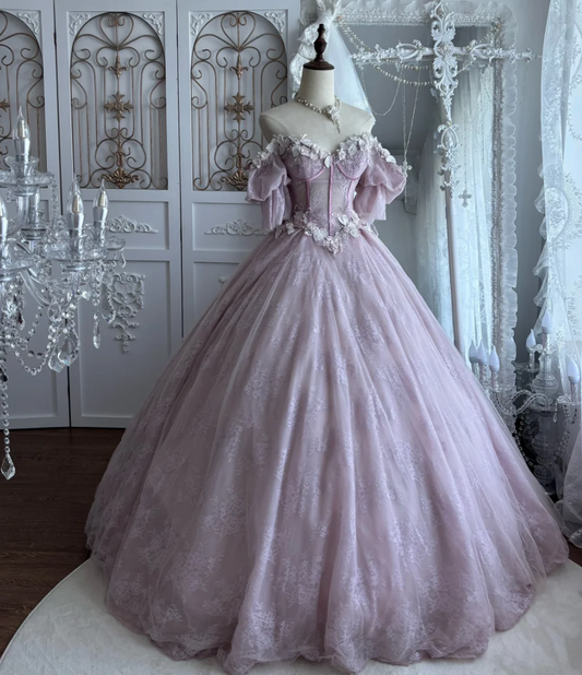Charming Off-Shoulder Purple Prom Dress Lace Appliques A-Line Evening Dress GG7462