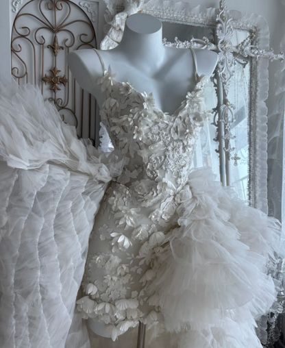 Alluring Spaghetti Straps Homecoming Dress White Appliques A-Line Birthday Dress GG7467