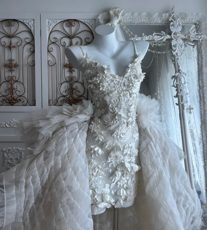 Alluring Spaghetti Straps Homecoming Dress White Appliques A-Line Birthday Dress GG7467