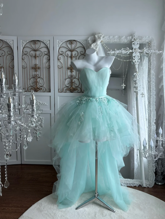 Vintage Strapless Homecoming Dress Green Sequins Tulle A-Line Birthday Dress GG7468