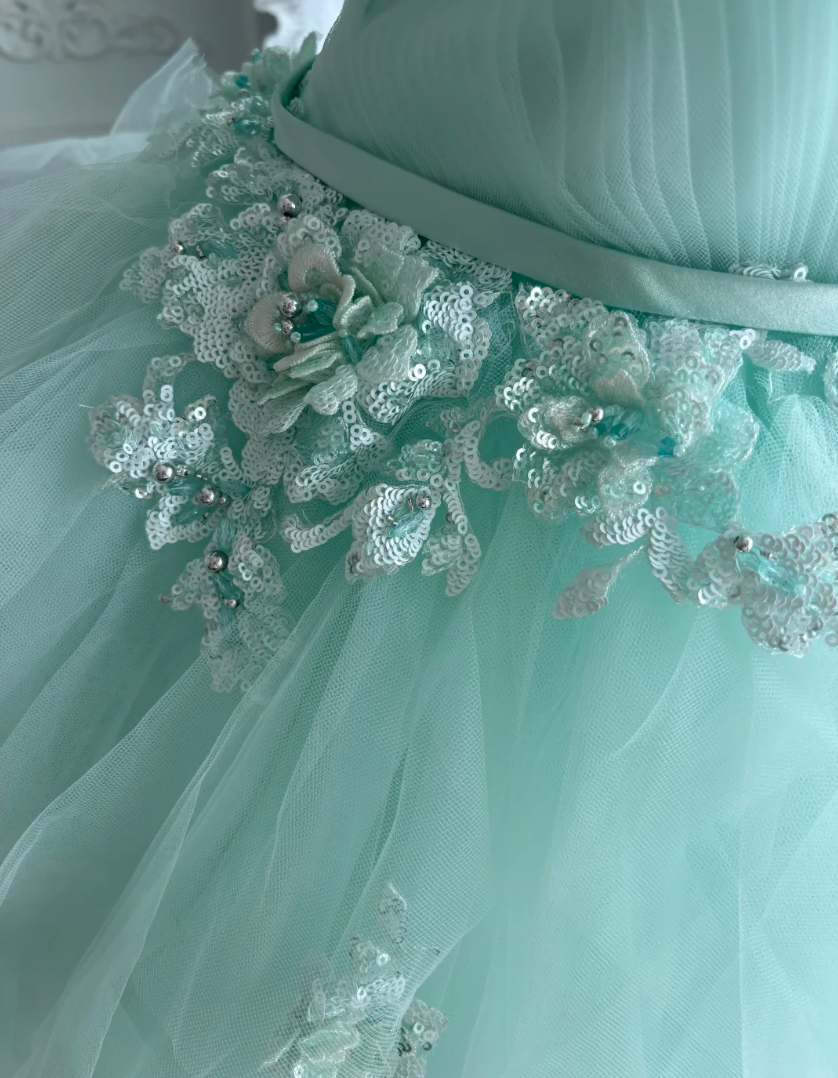 Vintage Strapless Homecoming Dress Green Sequins Tulle A-Line Birthday Dress GG7468