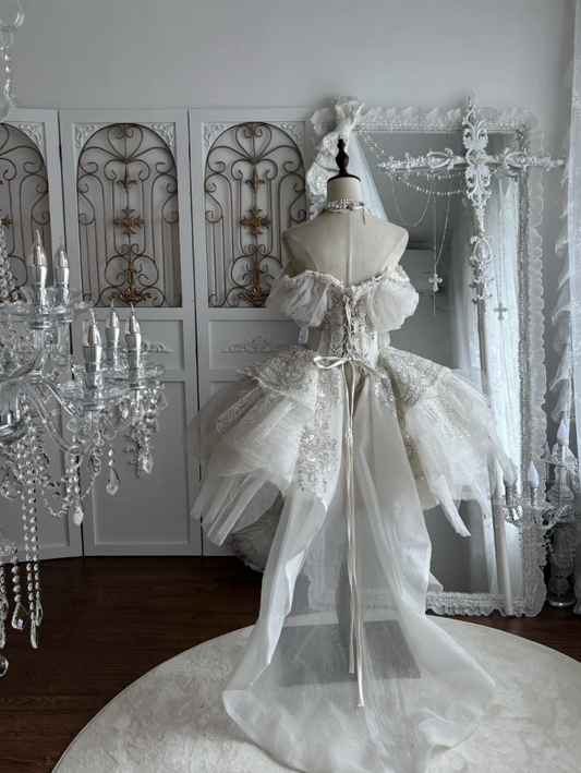Romantic Off-Shoulder Homecoming Dress White Beading Tulle A-Line Birthday Dress GG7470