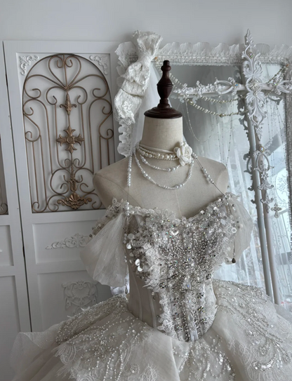 Romantic Off-Shoulder Homecoming Dress White Beading Tulle A-Line Birthday Dress GG7470
