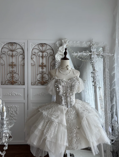 Romantic Off-Shoulder Homecoming Dress White Beading Tulle A-Line Birthday Dress GG7470