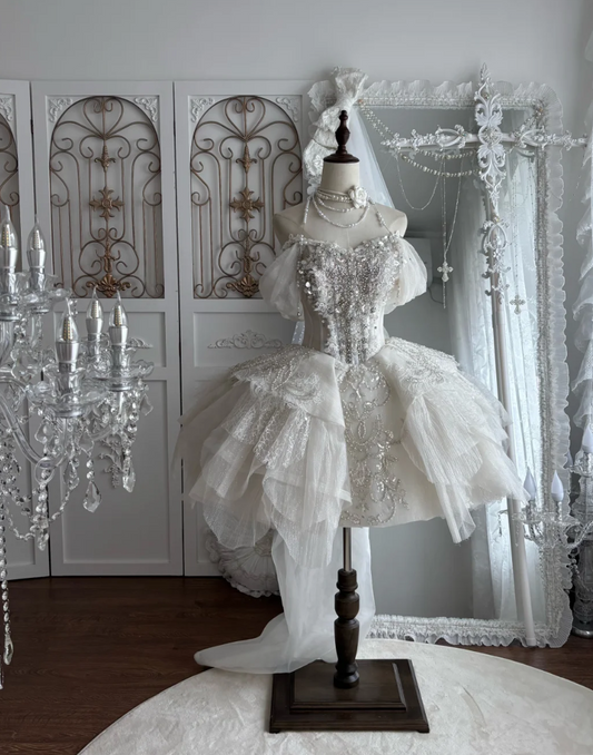Romantic Off-Shoulder Homecoming Dress White Beading Tulle A-Line Birthday Dress GG7470