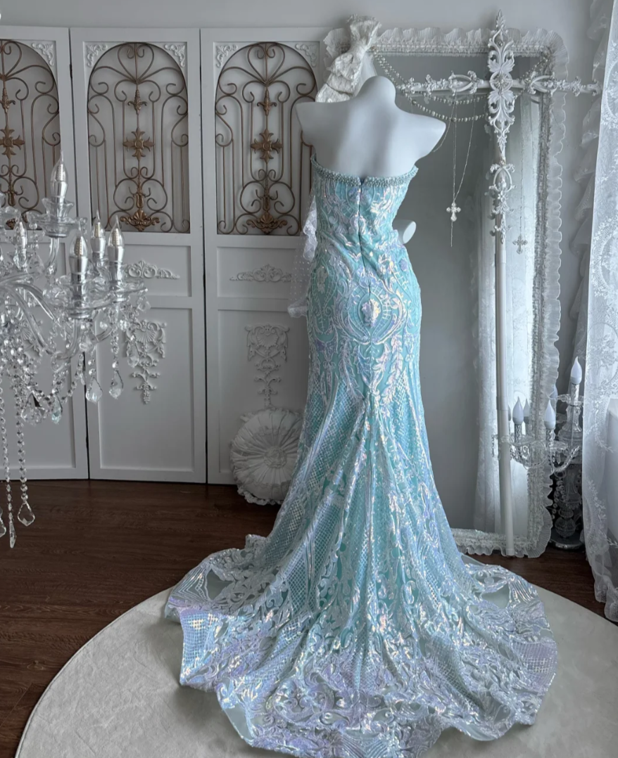 Charming Sweetheart Mint Green Prom Dress Sequins Beading Mermaid Evening Dress GG7477