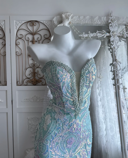 Charming Sweetheart Mint Green Prom Dress Sequins Beading Mermaid Evening Dress GG7477