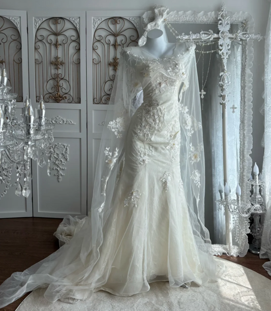 Vintage Sleeveless Sequins Wedding Dress Appliques Mermaid Bridal Dress GG7495