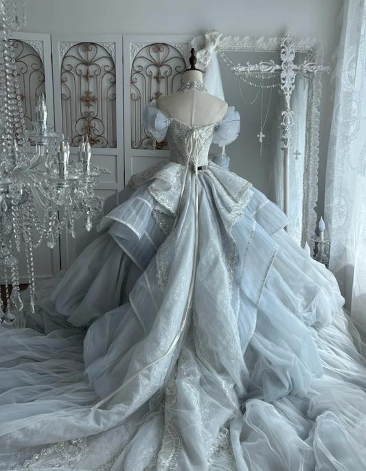 Romantic Off-Shoulder Wedding Dress Beading Sequins A-Line Bridal Dress GG7498