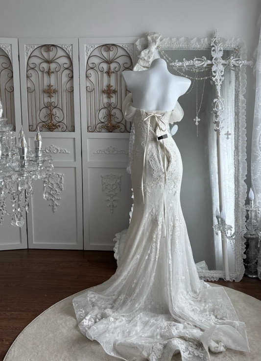 Gorgeous Off-Shoulder Wedding Dress Beading Sequins Mermaid Bridal Dress GG7500