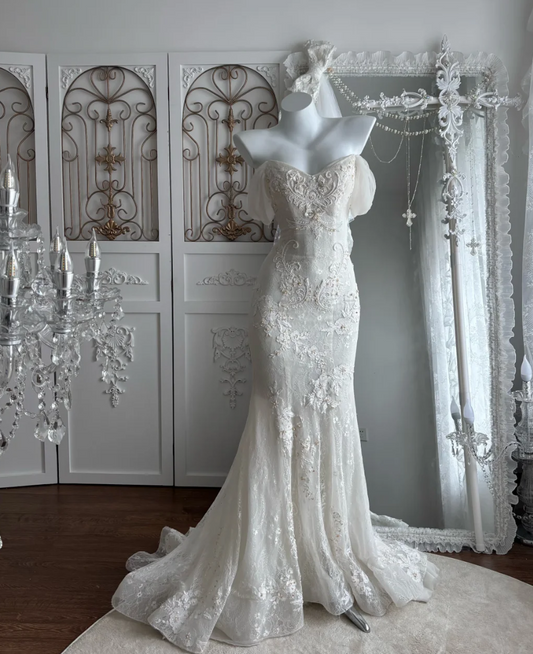 Gorgeous Off-Shoulder Wedding Dress Beading Sequins Mermaid Bridal Dress GG7500