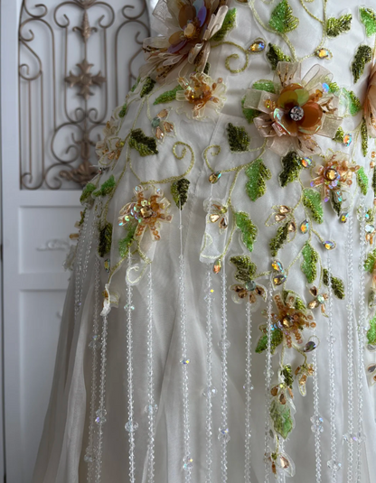 Romantic Strapless Ivory Prom Dress Appliques Tassel Sequins A-Line Evening Dress GG7503