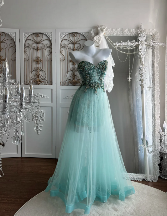 Gorgeous Strapless Green Prom Dress Beaded Sequins A-Line Evening Dress GG7507