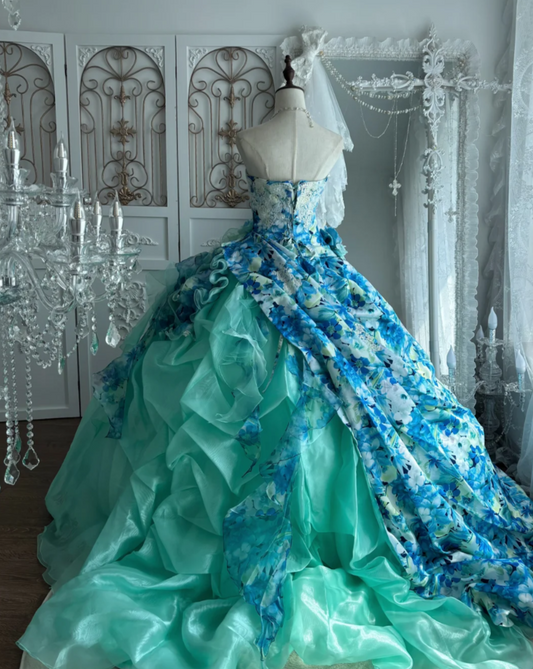Vibrant Strapless Floral Prom Dress Sequins A-Line Evening Dress GG7520