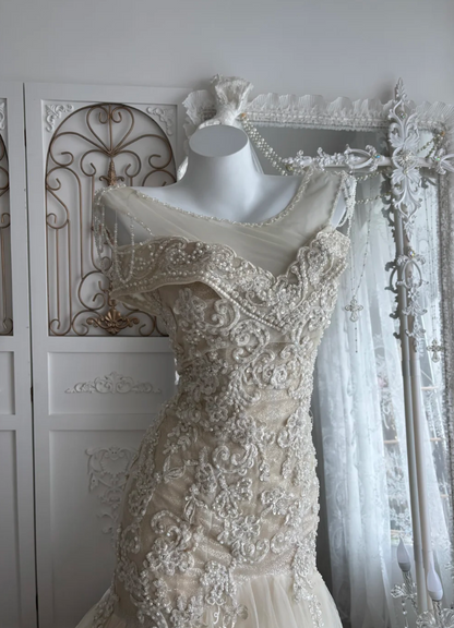 Classical Off-Shoulder Wedding Dress Appliques Sequins Mermaid Bridal Dress GG7523