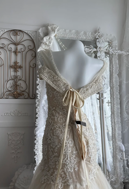 Classical Off-Shoulder Wedding Dress Appliques Sequins Mermaid Bridal Dress GG7523