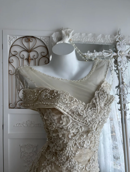 Classical Off-Shoulder Wedding Dress Appliques Sequins Mermaid Bridal Dress GG7523