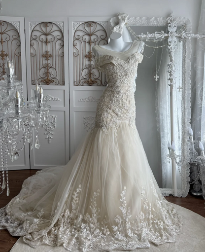 Classical Off-Shoulder Wedding Dress Appliques Sequins Mermaid Bridal Dress GG7523