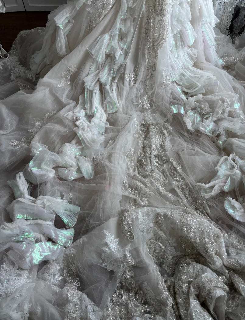 Ornate Strapless Beading Wedding Dress Sequins Tiered A-Line Bridal Dress GG7525