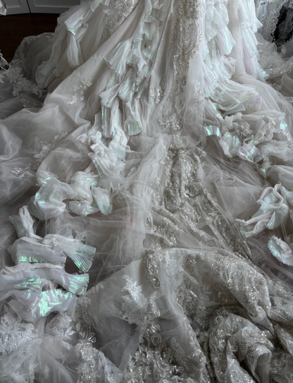 Ornate Strapless Beading Wedding Dress Sequins Tiered A-Line Bridal Dress GG7525