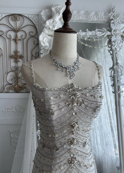 Luxurious Spaghetti Strap Wedding Dress Beading Sequins Mermaid Bridal Dress GG7529