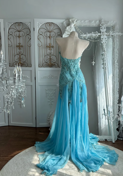 Retro Strapless Blue Homecoming Dress Appliques Sequins Sheath A-Line Birthday Dress GG7537