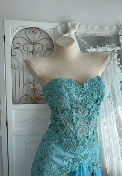 Retro Strapless Blue Homecoming Dress Appliques Sequins Sheath A-Line Birthday Dress GG7537